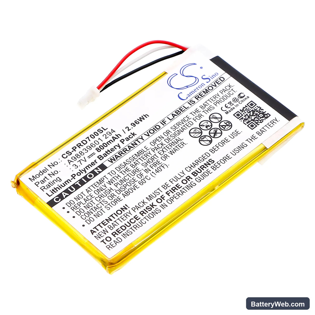 Sony PRS-700 Replacement Battery, 3.7V, 800mAh, Li-Polymer 1