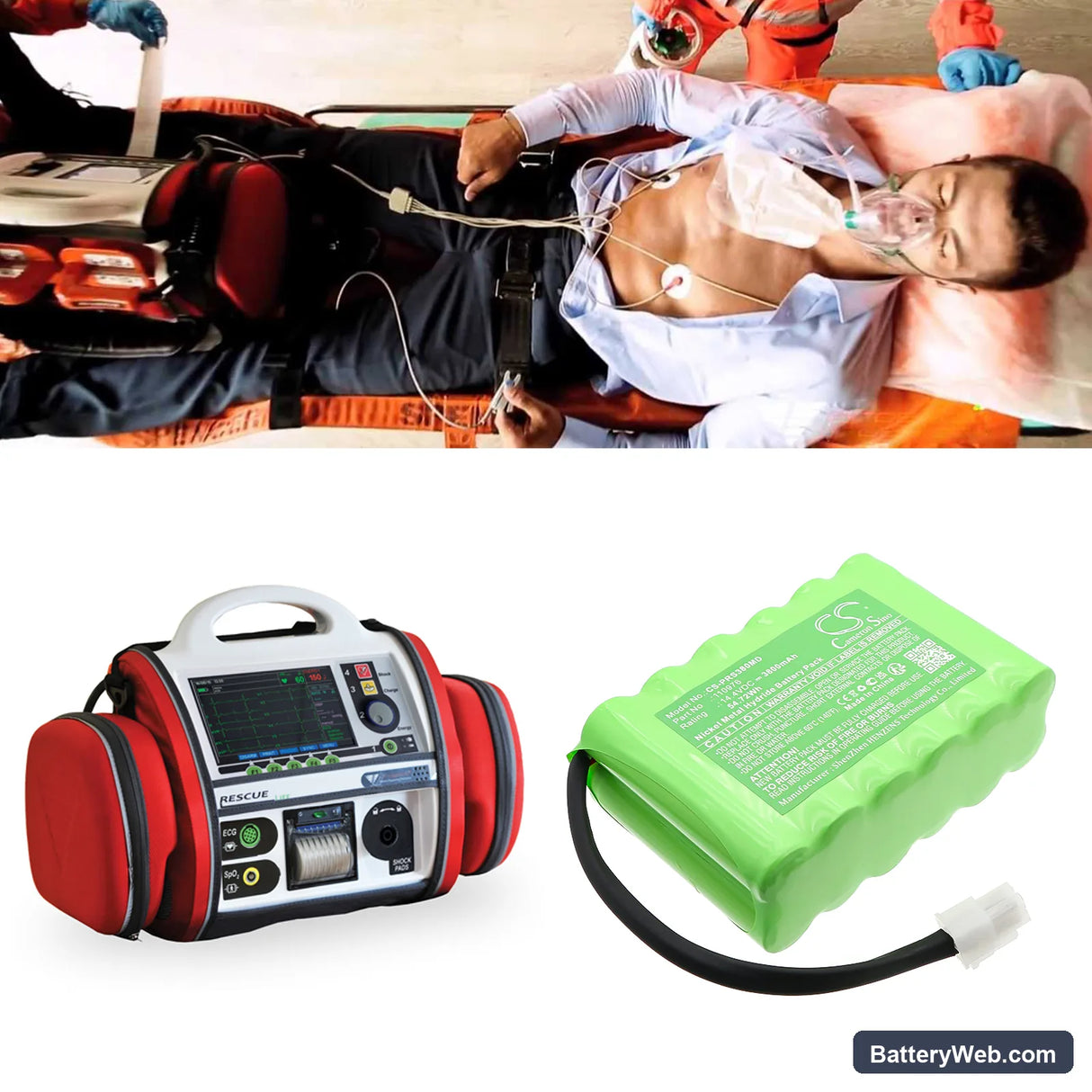 Progetti defibrillator Rescue Life Replacement Battery, 14.4V, 3800mAh, Ni-MH 6