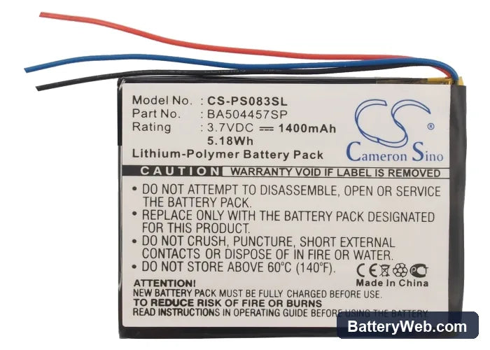 Philips GoGear Muse Replacement Battery, 3.7V, 1400mAh, Li-Polymer 5