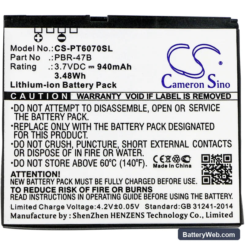 Pantech P6070 Replacement Battery, 3.7V, 940mAh, Li-ion 3