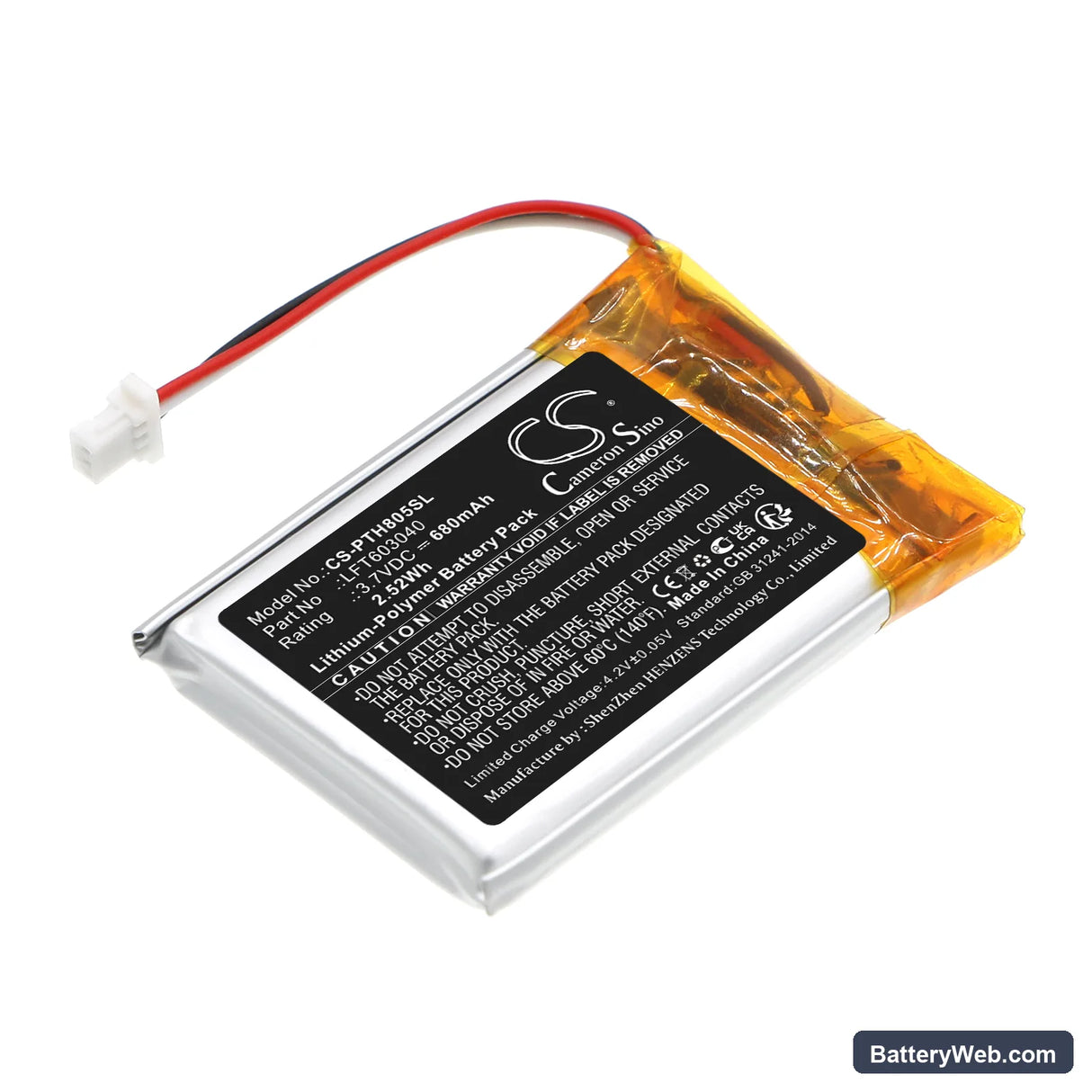 Philips TAPH805 Replacement Battery, 3.7V, 680mAh, Li-Polymer 1
