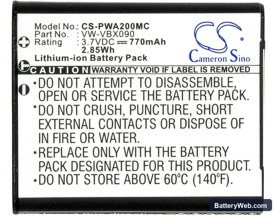 Panasonic WA20 Replacement Battery, 3.7V, 770mAh, Li-ion 5