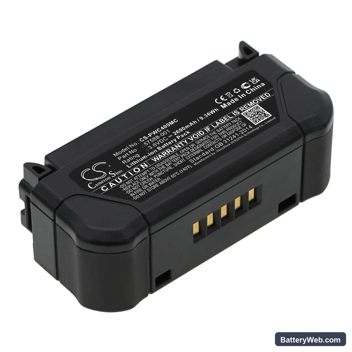 Panasonic WV-BWC4000 Replacement Battery, 3.6V, 2600mAh, Li-ion 1