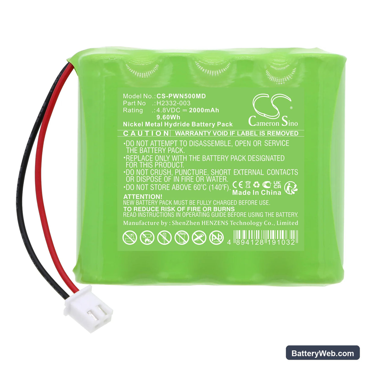 ADE PWN5 Replacement Battery, 4.8V, 2000mAh, Ni-MH 3