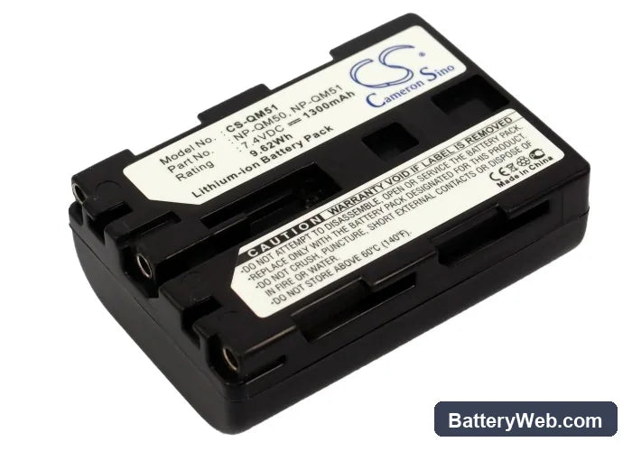 Sony DCR-DVD300 Replacement Battery, 7.4V, 1300mAh, Li-ion 1