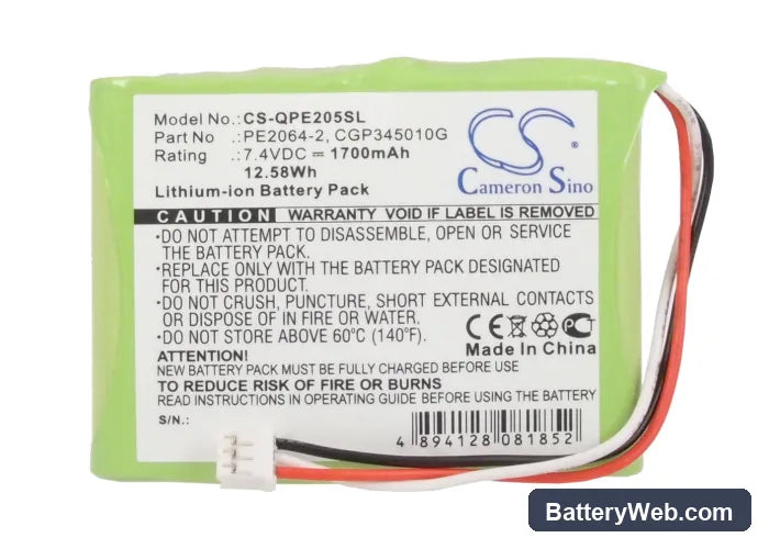 Q-Sonic Multimedia X-Dream-Player Replacement Battery, 7.4V, 1700mAh, Li-ion 5