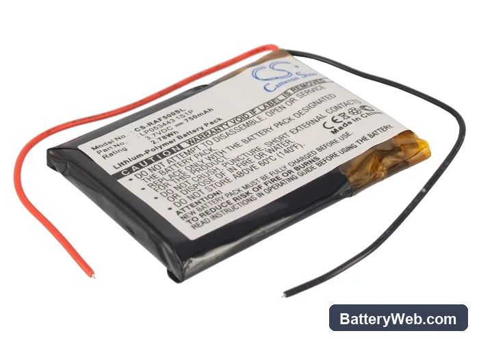 RAC 5000 WIDE Replacement Battery, 3.7V, 750mAh, Li-Polymer 1