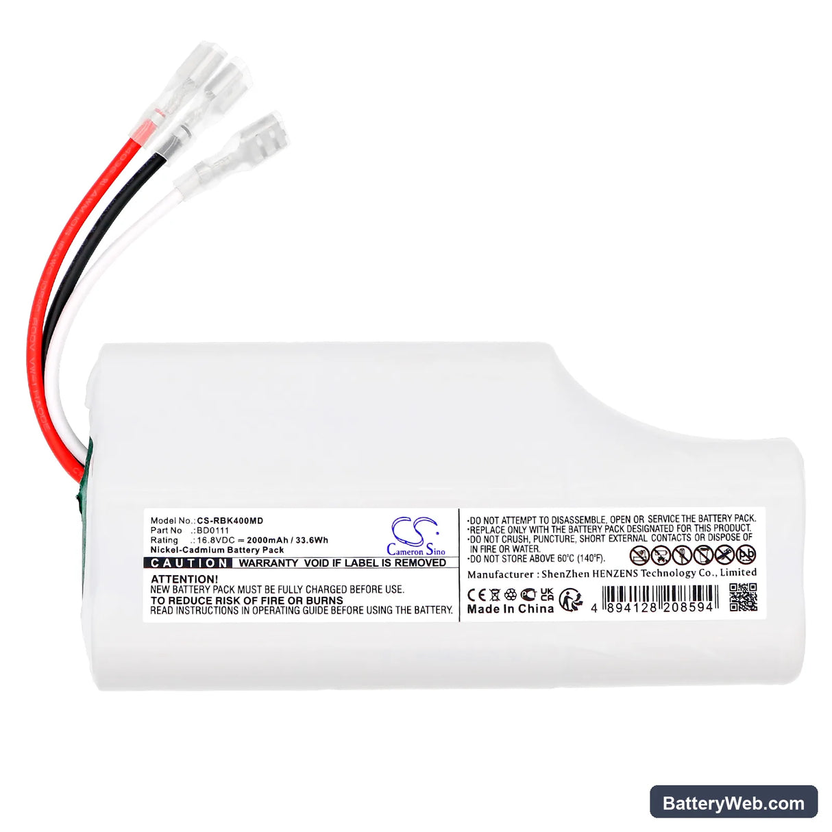 Rauland-Borg R4KBK400 Replacement Battery, 16.8V, 2000mAh, Ni-CD 3