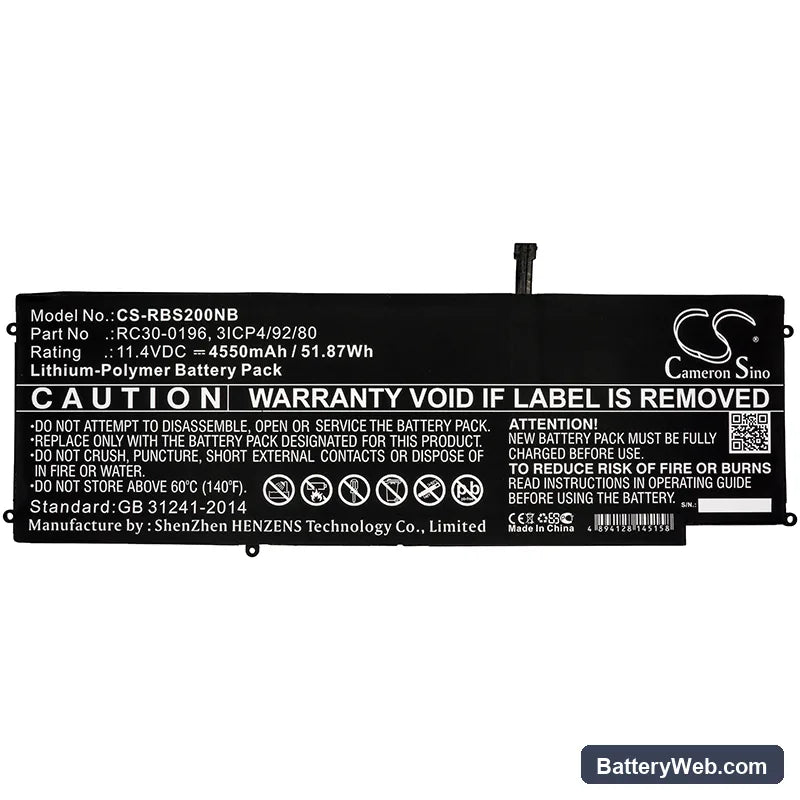 Razer Blade Stealth 2016 V2 Replacement Battery, 11.4V, 4550mAh, Li-Polymer 3