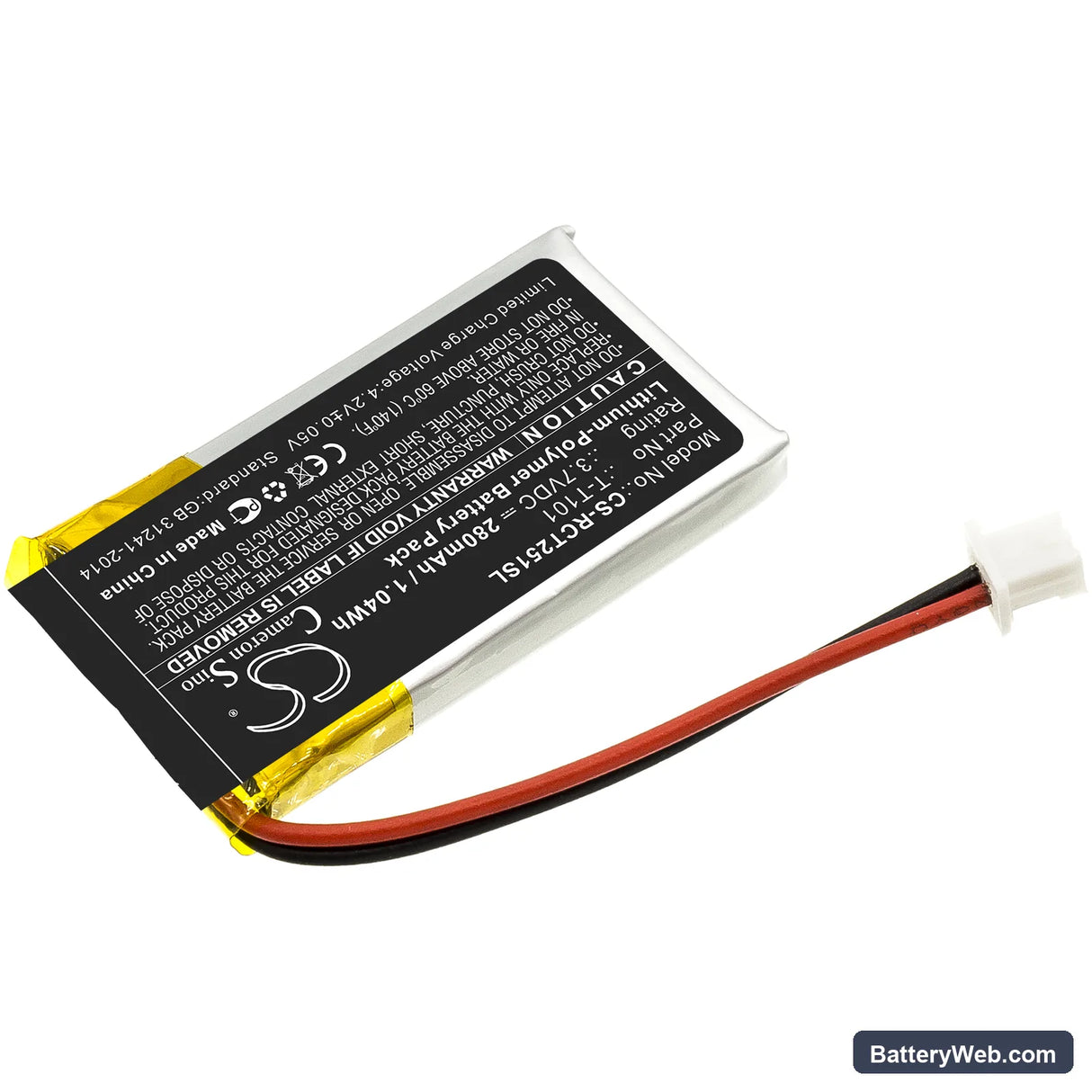 RCA 25111 Replacement Battery, 3.7V, 280mAh, Li-Polymer 2