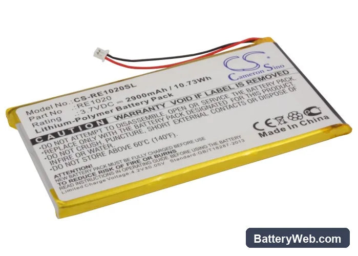 Rollei ES1020G MP3 Player Replacement Battery, 3.7V, 2900mAh, Li-Polymer 1