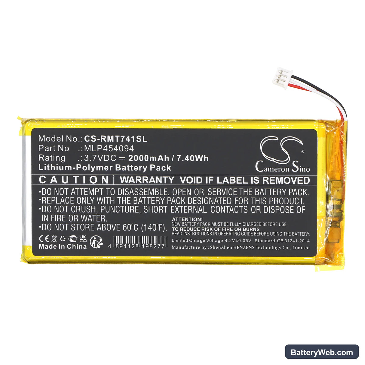 Rand McNally TND-740C Replacement Battery, 3.7V, 2000mAh, Li-Polymer 3
