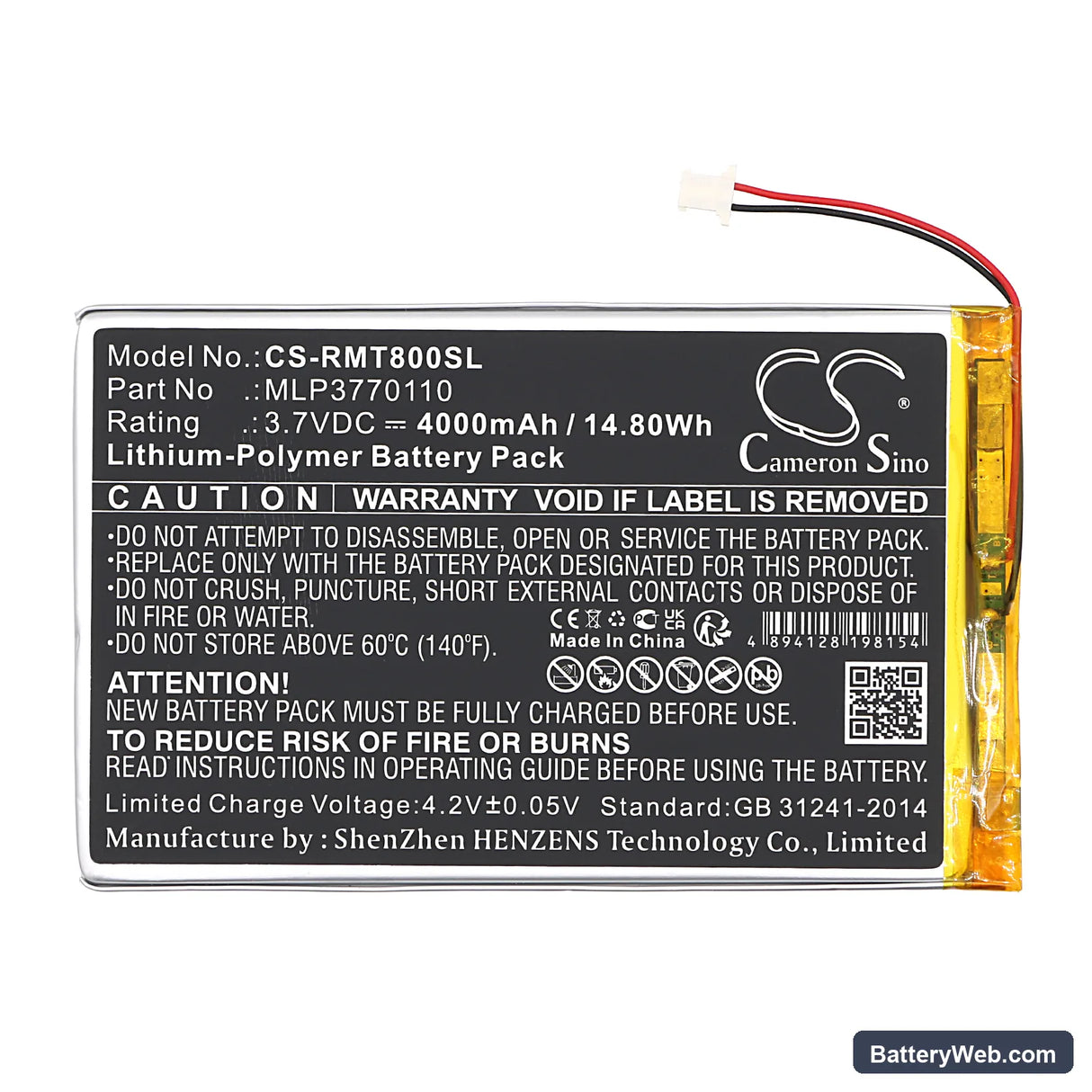 Rand McNally TND-T80B Replacement Battery, 3.7V, 4000mAh, Li-Polymer 3