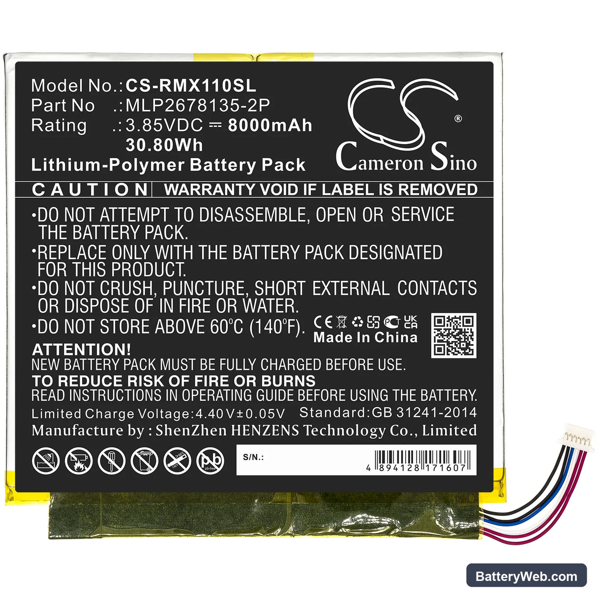 Verizon Ellipsis 10 HD Replacement Battery, 3.85V, 8000mAh, Li-Polymer 3