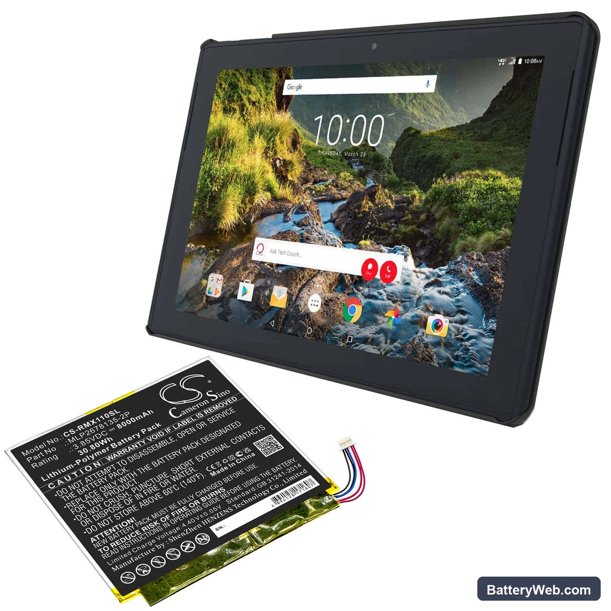 Verizon Ellipsis 10 HD Replacement Battery, 3.85V, 8000mAh, Li-Polymer 6