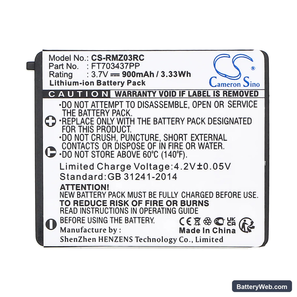 Razer RC03-001201 Replacement Battery, 3.7V, 900mAh, Li-ion 3