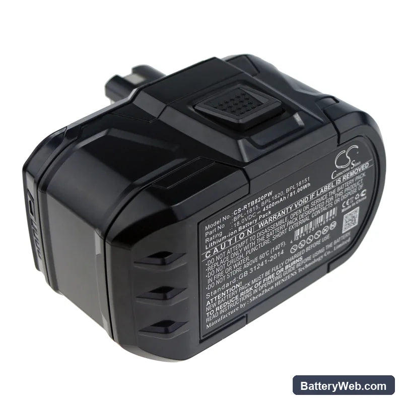 Ryobi ZRP813 Replacement Battery, 18V, 4500mAh, Li-ion 3