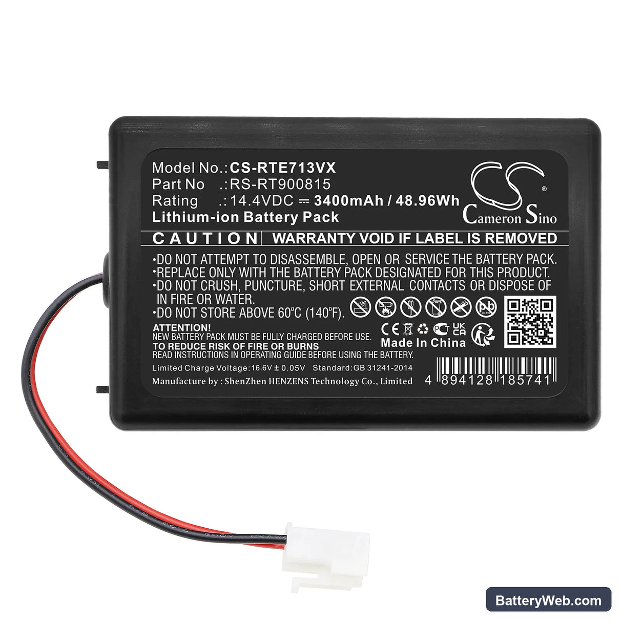 Rowenta Smart Force Extreme RR7126 Replacement Battery, 14.4V, 3400mAh, Li-ion 3