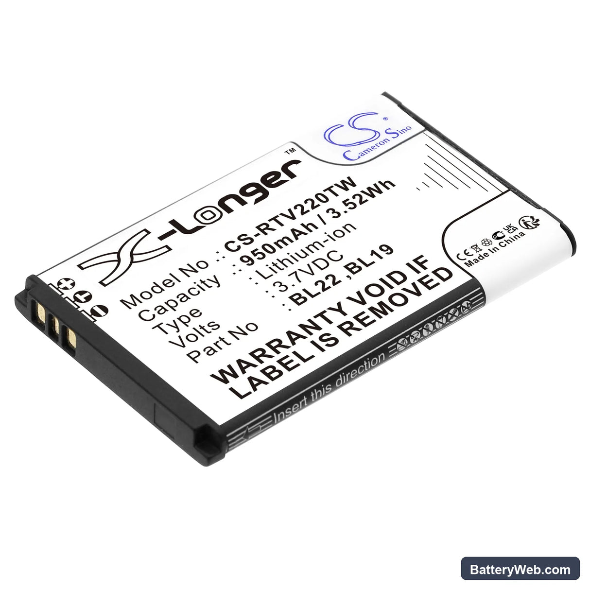 Retevis RT22 Replacement Battery, 3.7V, 950mAh, Li-ion 1