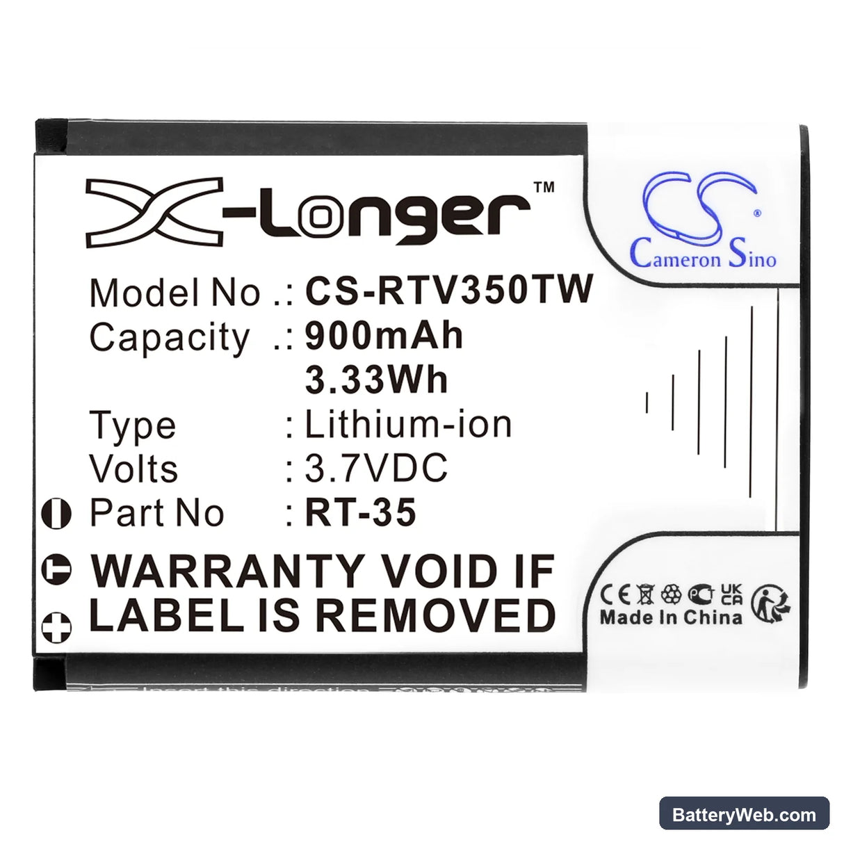 Retevis RT35 Replacement Battery, 3.7V, 900mAh, Li-ion 3