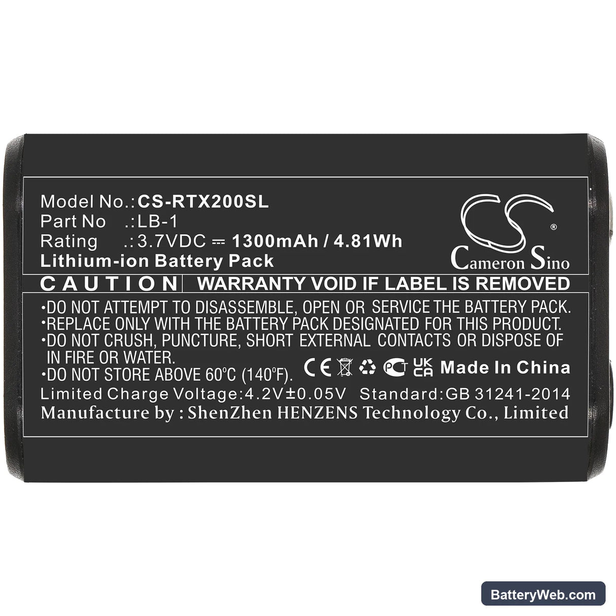 Rode Performer TX-M2 Replacement Battery, 3.7V, 1300mAh, Li-ion 3