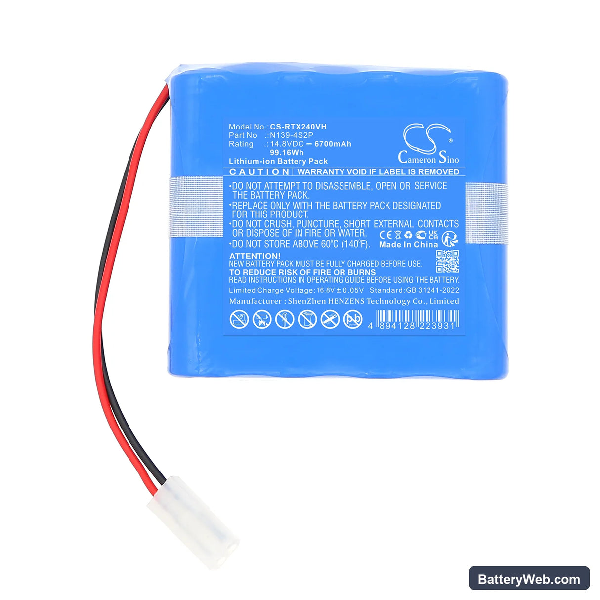 Rowenta RR9695WH Replacement Battery, 14.8V, 6700mAh, Li-ion 3