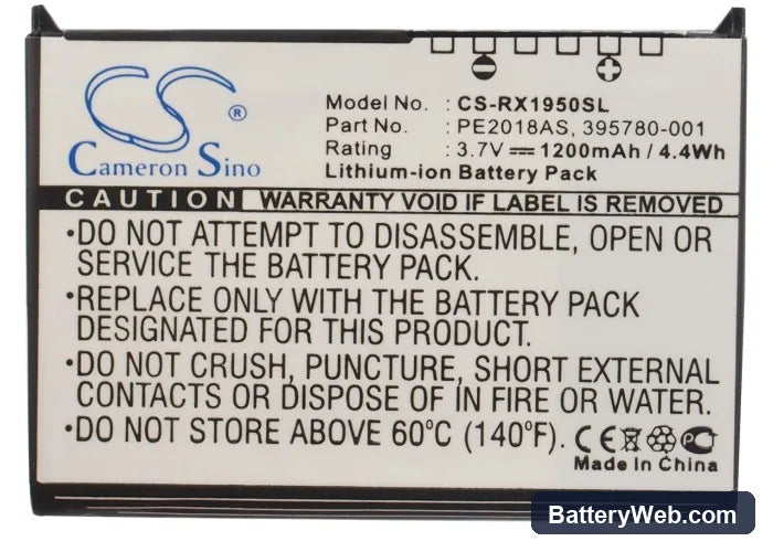HP iPAQ RX1900 Replacement Battery, 3.7V, 1200mAh, Li-ion 5