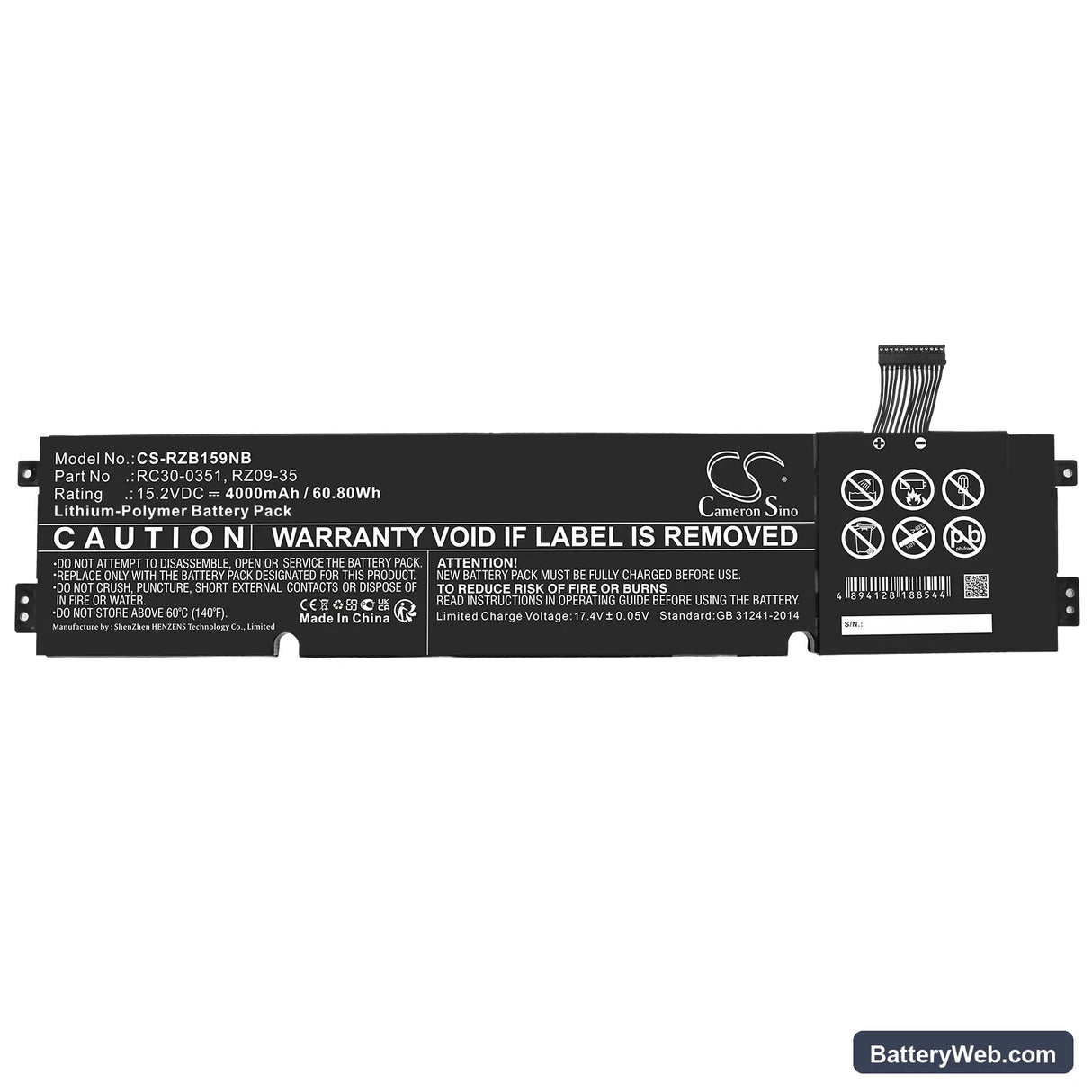 Razer Blade 15 Base Replacement Battery, 15.2V, 4000mAh, Li-Polymer 3