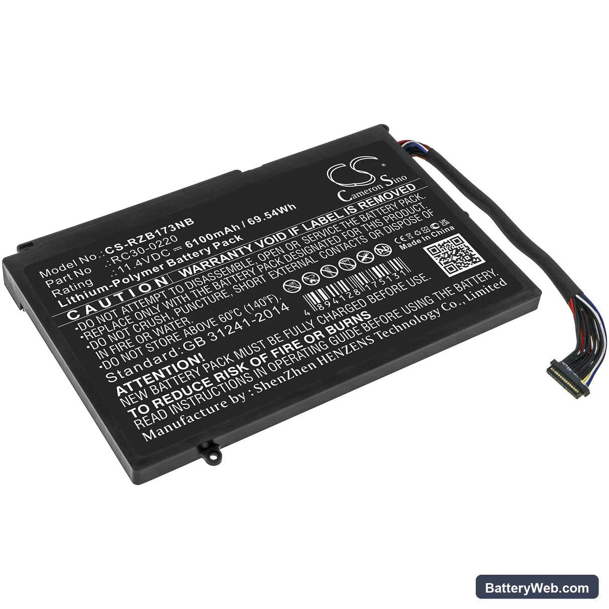 Razer Blade Pro GTX 1060 Replacement Battery, 11.4V, 6100mAh, Li-Polymer 1