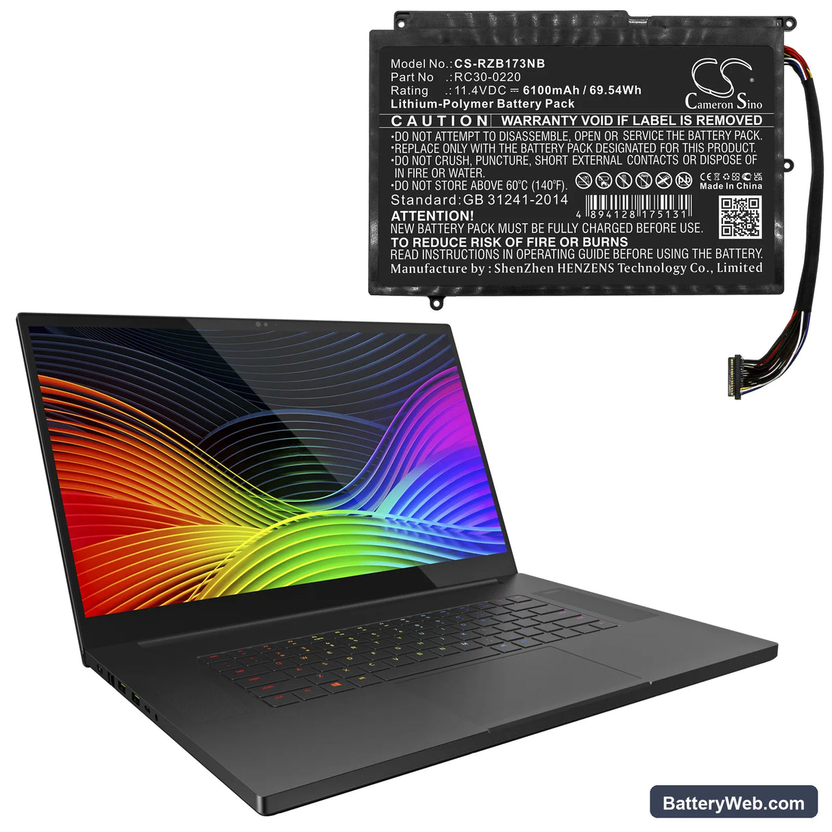 Razer Blade Pro GTX 1060 Replacement Battery, 11.4V, 6100mAh, Li-Polymer 6