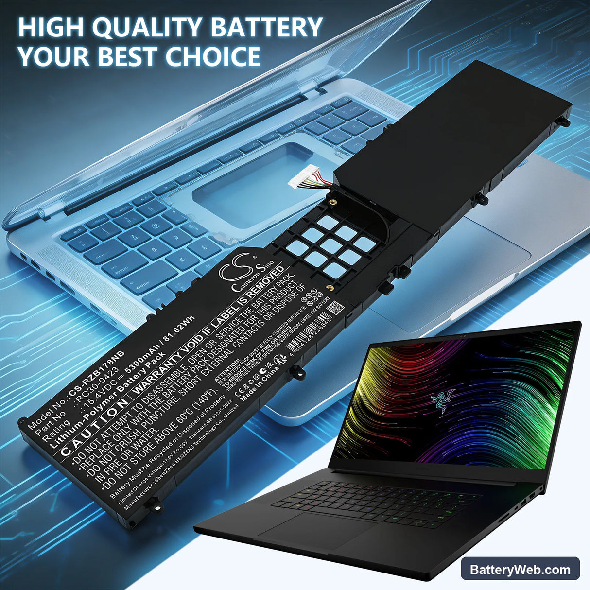 Razer Blade 17 Early 2022 Replacement Battery, 15.4V, 5300mAh, Li-Polymer 6