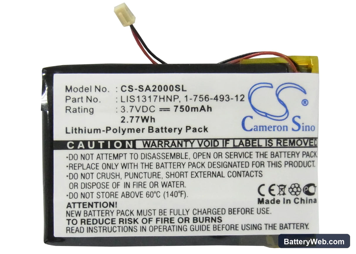 Sony NW-A2000 Replacement Battery, 3.7V, 750mAh, Li-Polymer 5