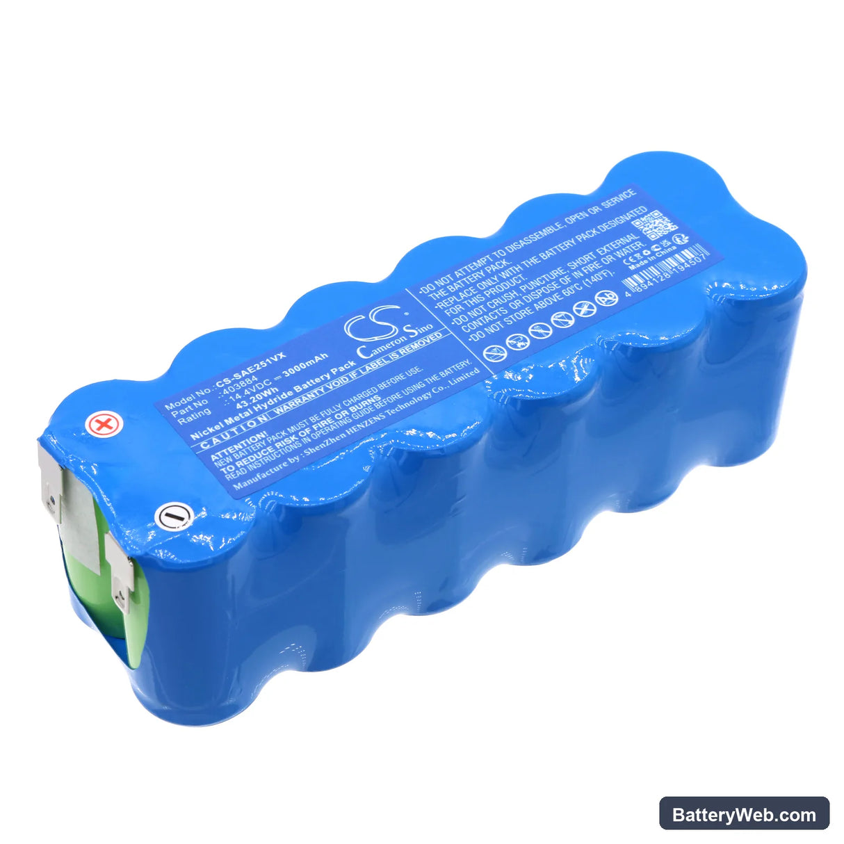 Solac AE2510 Replacement Battery, 14.4V, 3000mAh, Ni-MH 1