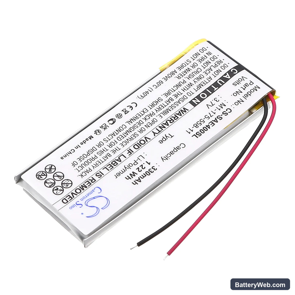 Sony NW-E403 Replacement Battery, 3.7V, 330mAh, Li-Polymer 2