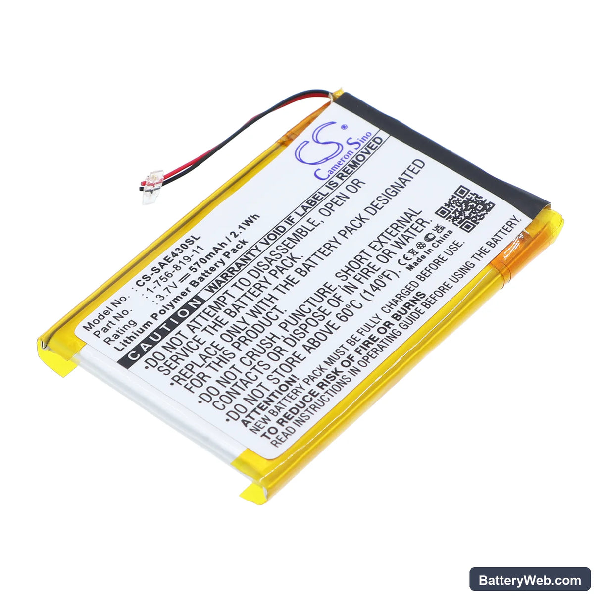 Sony NW-E435 Replacement Battery, 3.7V, 570mAh, Li-Polymer 1