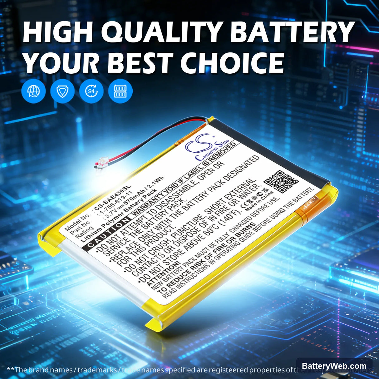 Sony NW-E435 Replacement Battery, 3.7V, 570mAh, Li-Polymer 7