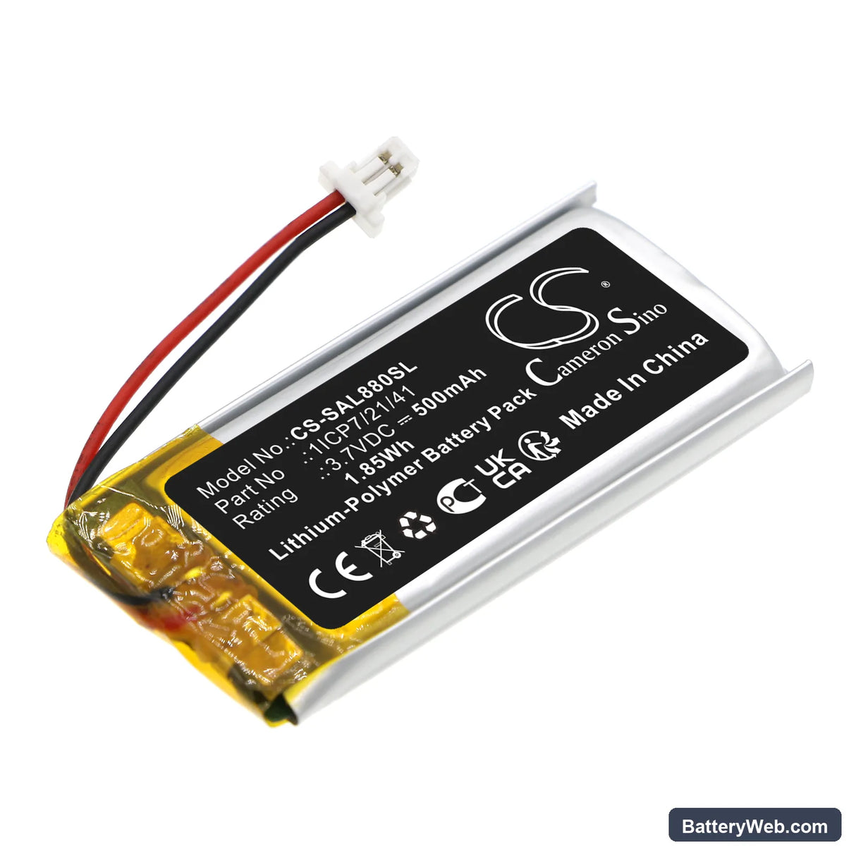 Samson Airline 88 Fitness Replacement Battery, 3.7V, 500mAh, Li-Polymer 1