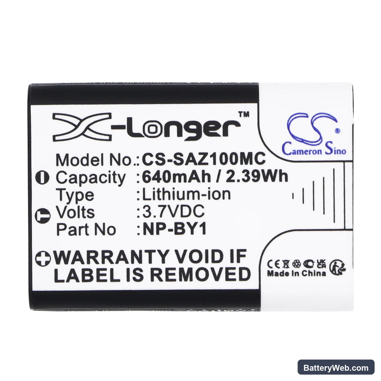 Sony Action Cam Mini AZ1 Replacement Battery, 3.7V, 640mAh, Li-ion 5