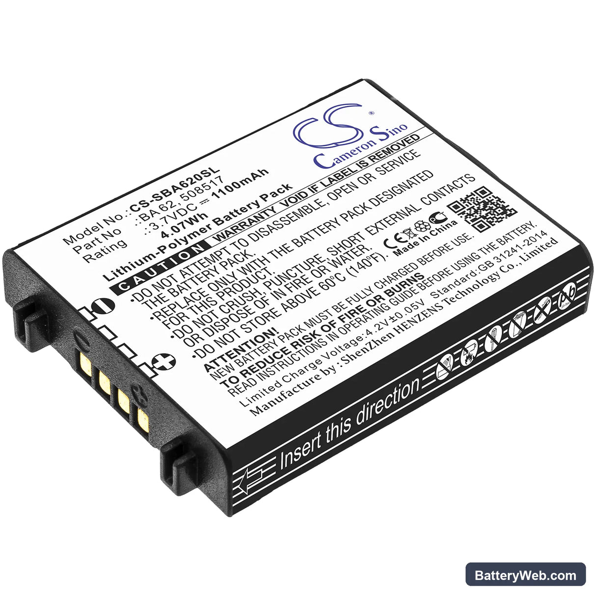 Sennheiser SK 6212 Replacement Battery, 3.7V, 1100mAh, Li-Polymer 1