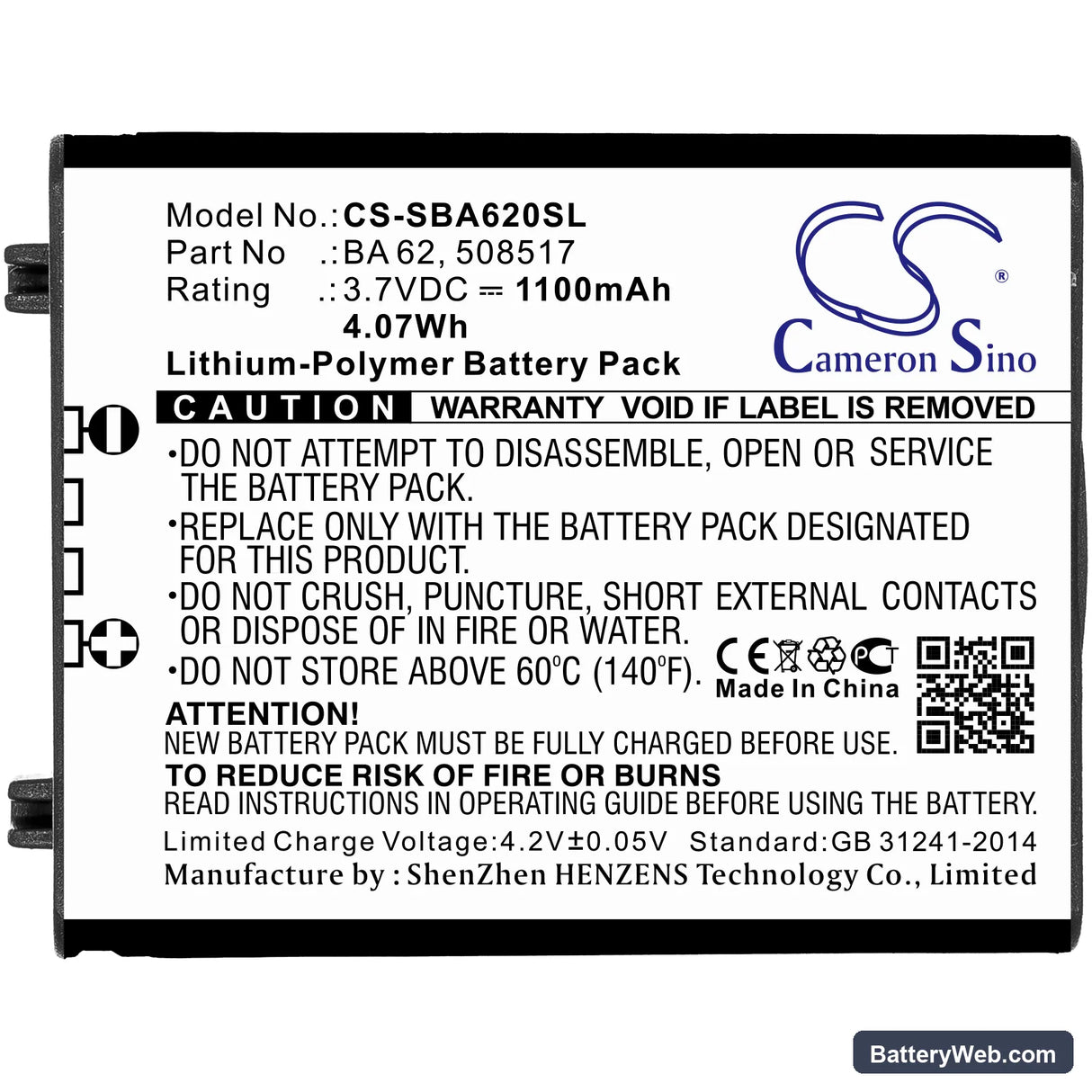 Sennheiser SK 6212 Replacement Battery, 3.7V, 1100mAh, Li-Polymer 3