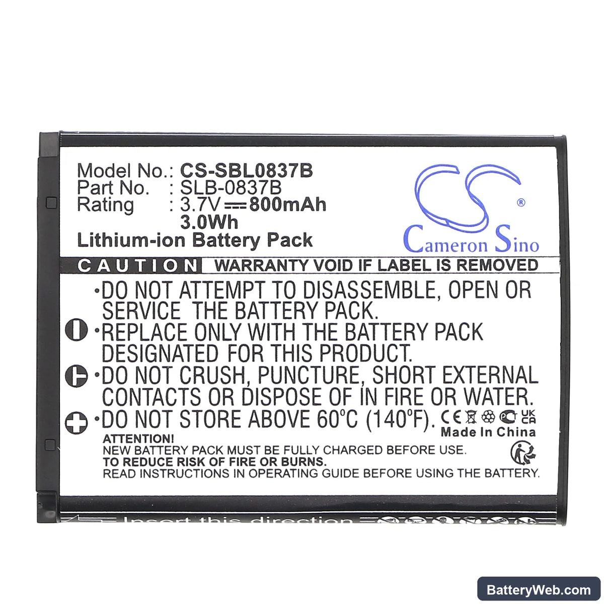 Samsung Digimax L70 Replacement Battery, 3.7V, 800mAh, Li-ion 3