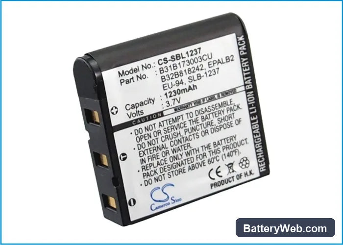 Samsung Digimax L55 Replacement Battery, 3.7V, 1230mAh, Li-ion 5