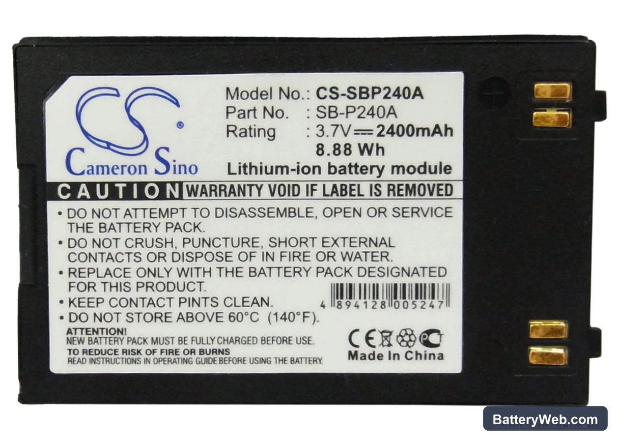 Samsung VP-X220L Replacement Battery, 3.7V, 2400mAh, Li-ion 5