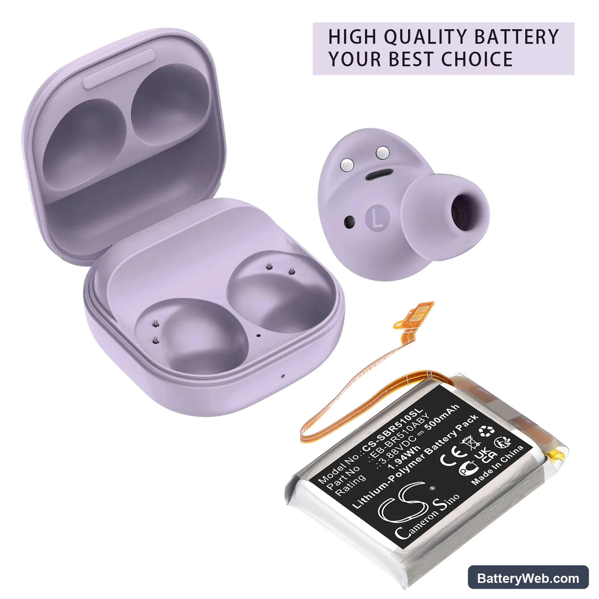 Samsung EP-QR510 Charging Case Replacement Battery, 3.88V, 500mAh, Li-Polymer 5