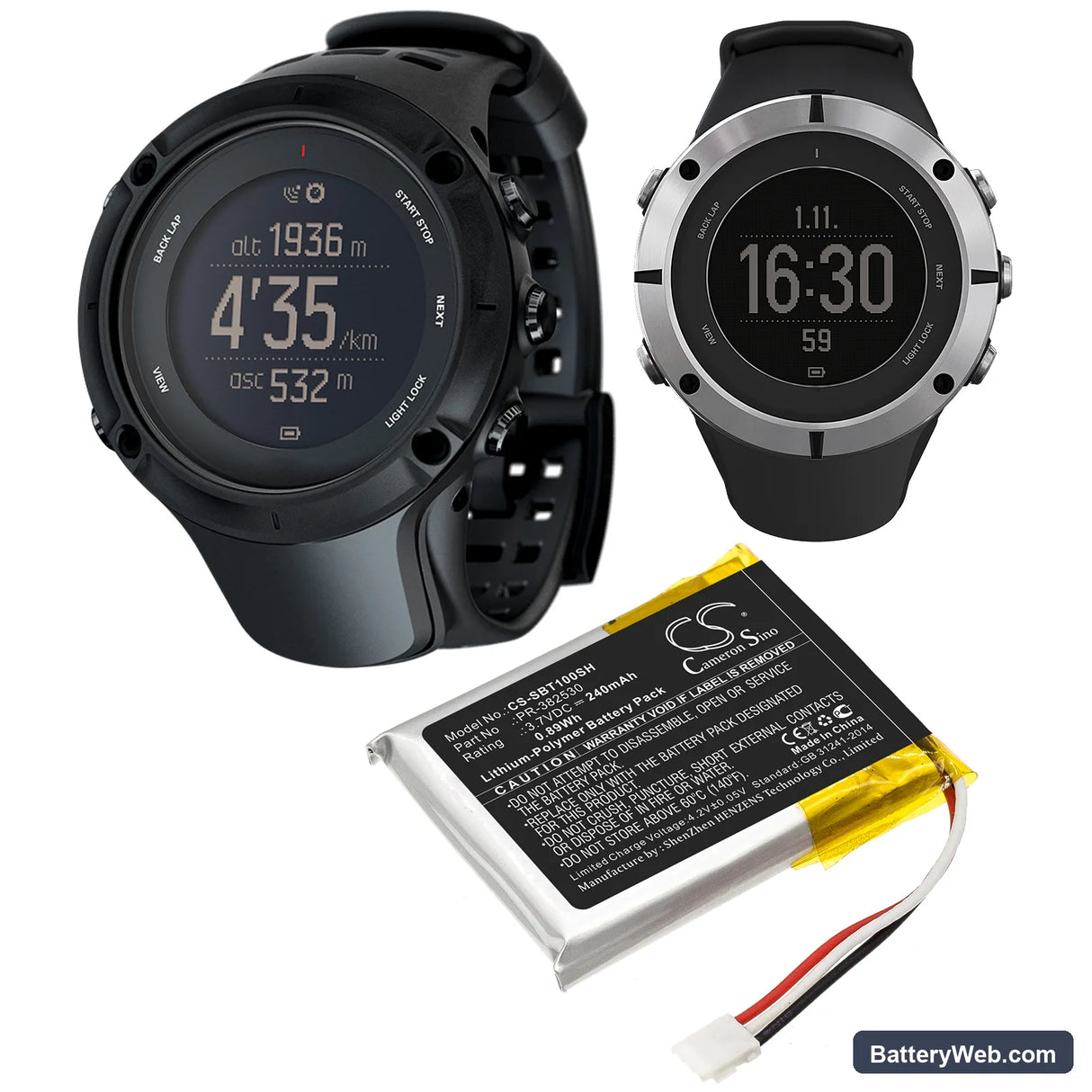 Suunto Ambit 1 Replacement Battery, 3.7V, 240mAh, Li-Polymer 6