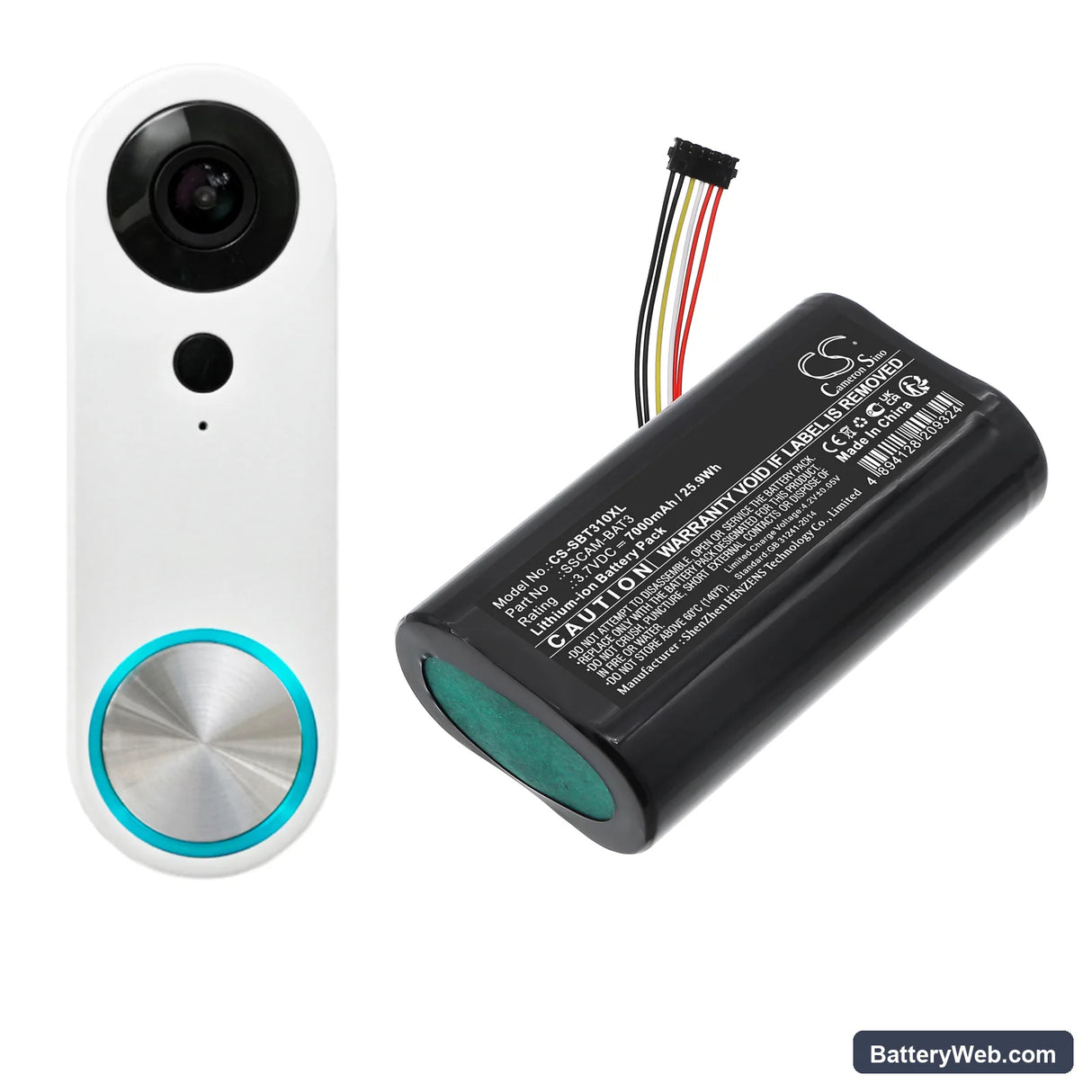 SimpliSafe SimpliSafe Replacement Battery, 3.7V, 7000mAh, Li-ion 6