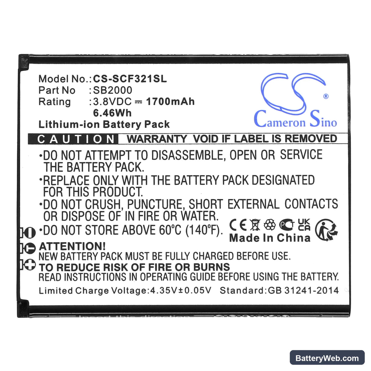 Schok Flip SC3218T Replacement Battery, 3.8V, 1700mAh, Li-ion 3