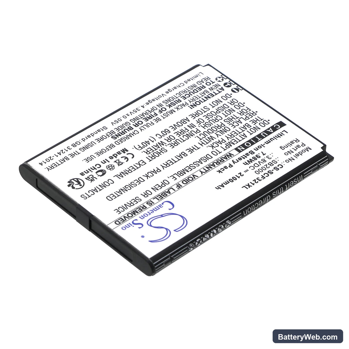 Schok Flip SC3218T Replacement Battery, 3.8V, 2100mAh, Li-ion 2