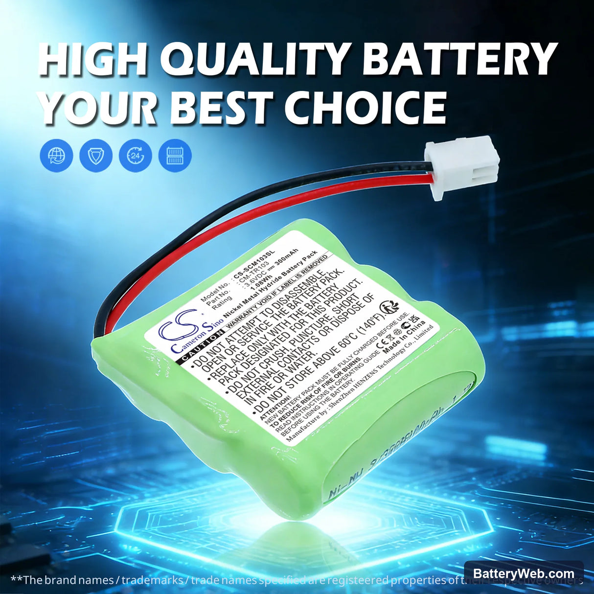 Tri-Tronics 1038100-D Replacement Battery, 3.6V, 300mAh, Ni-MH 7