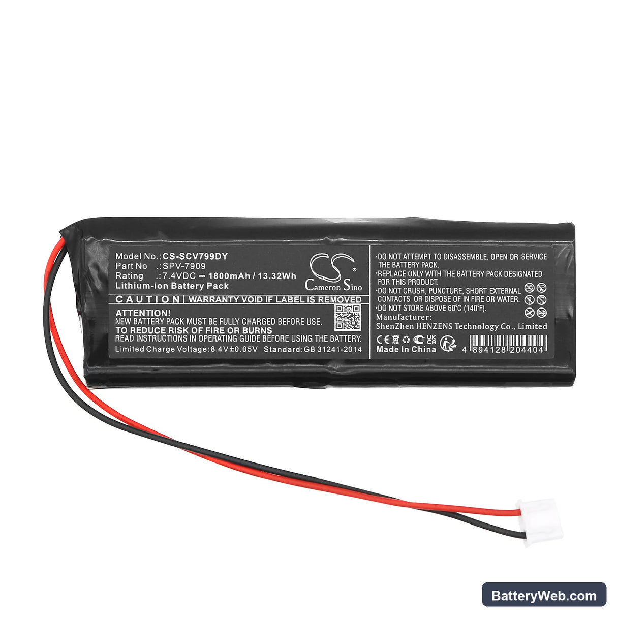 Sencor SPV7909 Replacement Battery, 7.4V, 1800mAh, Li-ion 3
